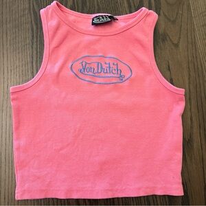 Von Dutch Coral Pink Ribbed Tank with Blue Logo